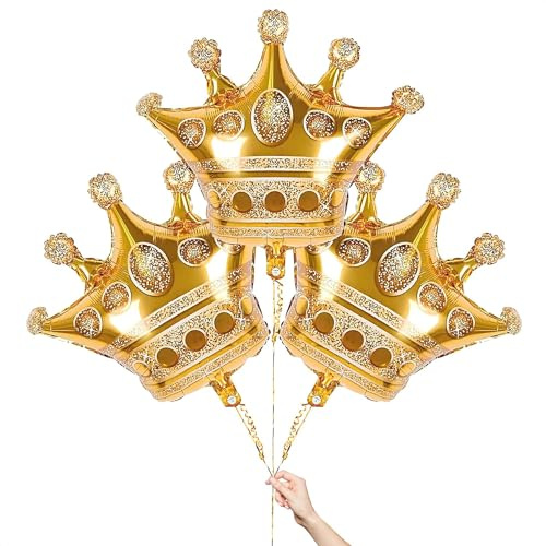 Luftballons Geburtstag Folienballon Krone Geburtstagsballon Helium Ballons für Mädchen Geburtstag, Hochzeit, Jubiläum Party Dekoration - 3 Stück (Gold)