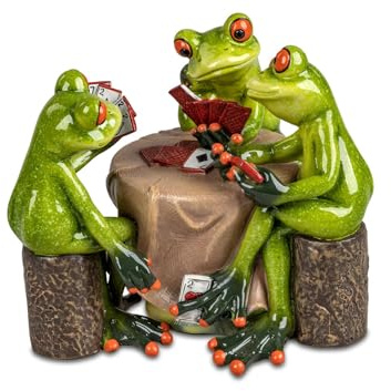 formano Funny Frogs Skat Player 16 cm Figure Decoration Hand-Painted Artificial Stone Card Game Frog Group