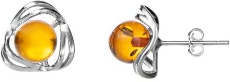 Baltische runde Bernstein-Blume-Ohrringe aus Sterlingsilber für Damen