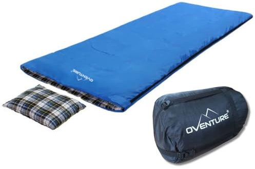 Oventure Timber Schlafsack | 190x80 cm | Mit Kopfkissen und Tragetasche | 100% Baumwollflanell-Futter | Vintage-Look | Deckenschlafsack | Wasserabweisend | Camping, Reisen | Warm und gemütlich |