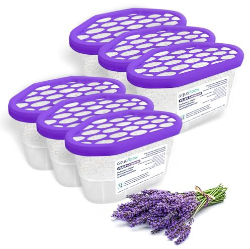 Aquafloow Assorbitore di Umidità per Ambienti 400 ml, Riduce l'umidità, 6 Pezzi LAVENDER | Neutralizzatore di Odori, Deumidificatore per Cucina, Armadio, Bagno e Studio