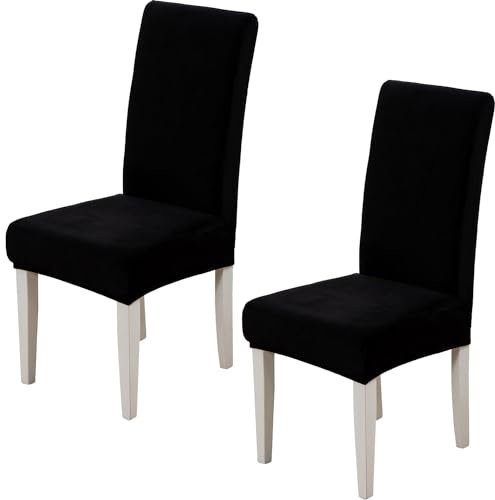 Xundefeng Soft Velvet Dining Chair Covers for Dining Room Set of 2 Pack Slipcovers Chairs Cover Stretch Slipcover, Black