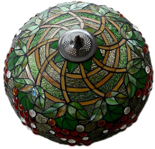 AIBOTY 16-Zoll-Lampenschirm mit grünen Blättern und Trauben-Ersatz, Tischlampe im Tiffany-Stil, Ersatzschirm für Deckenlampe mit rot-weißen Perlen, grüner Lampenschirm für Nachttischlampe, Stehlampe