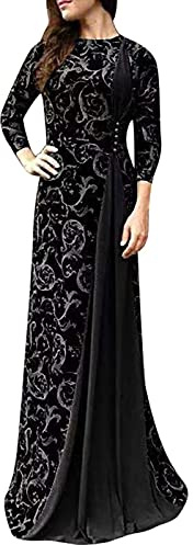 Sommerkleid Damen Elegant Muslimische Kleider Damen Gebetskleidung Für Frauen Tüllrock Frauen Muslimische Drucken Bodenlang Islamische Kleider Ramadan Gebetskleidung Prom Dress Long (Schwarz, 3Xl)