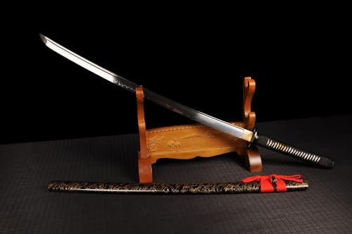 TEERMA 40 Zoll China Handmade Handschmieden Katana Schwert aus Hohem Mangan Stahl scharfes und echtes Katana China Schwert DS037