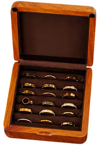 LIBOLXSP Joyero organizador de joyas de madera maciza para múltiples anillos, gemelos, aretes, estuche de almacenamiento portátil de viaje, soportes de madera, regalo vintage para mujeres, idea de San