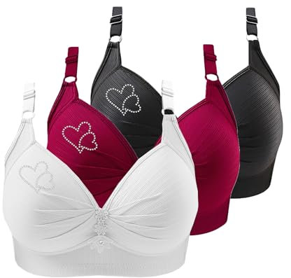 ZWDC 3er Pack BH Damen Ohne Buegel Vollschalen Bequem Guter Halt Große Brüste Wirefree Bra Super Push Up BH Gegen Hängebrust Brüste Klassische BHS Minimizer Bra