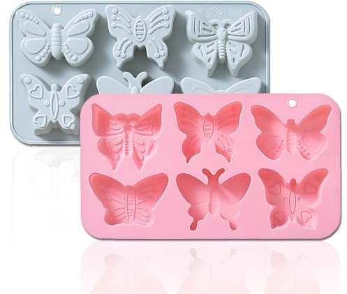 MaehSab 2 Pack Butterfly Silicone Molds for Chocolate, Ice Cube, Cake, Dessert, Candy, Mousse, Pastry, Handmade Soap, Cupcake Topper, Jelly, Pudding, Wax Melts