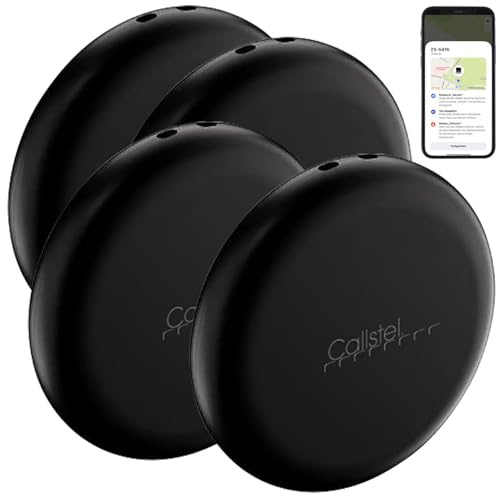Callstel Tracker: 4er-Set Mini-Schlüssel-/Gegenstandsfinder, AirTag-komp., MFi, schwarz (Mini Schlüsselfinder, Ortungsgerät, GPS)