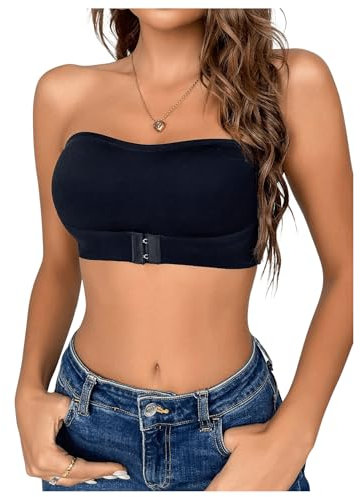 GORGLITTER Women's Strapless No Underwire Bralettes Bras Front Closure Bandeau Bra Black M
