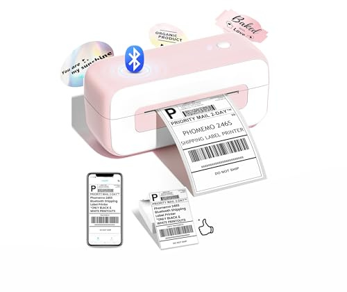 Phomemo Shipping Label Printer- Bluetooth Thermal Label Printer 4x6 for Small Business, Compatible with iPhone Android Windows Mac, Fast Inkless Printing for Amazon Shopify USPS FedEx - Pink