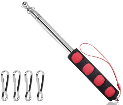 LICQIC Palo de bandera de 1,6 m, mástil telescópico de mano, mástil de bandera portátil con cordón y clips, puntero de enseñanza de acero inoxidable para enseñanza de guía turística (1 unidad)