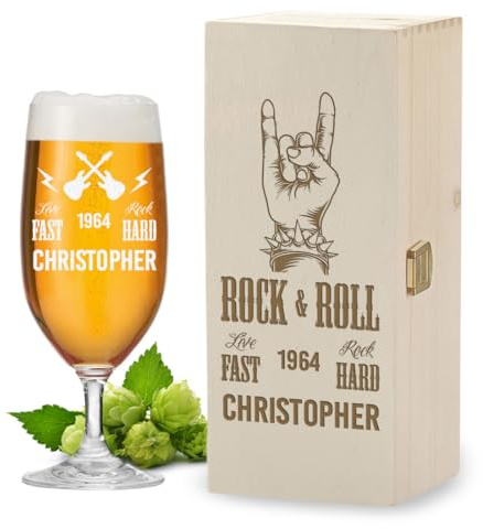 polar-effekt Leonardo Pilstulpe 0,3 L + Holzkiste mit personalisierter Gravur - Geschen zum Geburtstag - Bierglas für Freunde, Kollegen und Familie - Für Pils und Lager