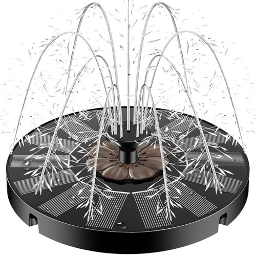 Yzert 2025 Nuovo Fontana Solare, Fontana da Giardino Esterno con 7 Ugelli e 4 Fissatori,Solare Fontana Pompa ad Acqua Solare per Bagno per Uccelli, Acquario, Stagno o Decorazione del Giardino