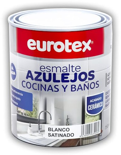 EUROTEX Pintura para Azulejos al Agua con muy buena adherencia SIN imprimación - Disponible en una gran variedad de colores - En Brillante o Satinado - Formato 750 ml (Gris Perla Satinado)