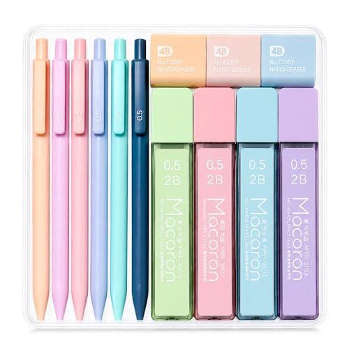 6 Pack 0.5mm Mechanical Pencil Set 240 Lead Refills 3 Erasers for School