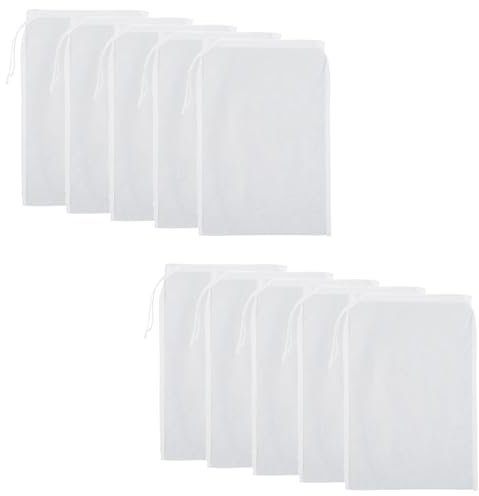 Guyode 10 Pezzi Borsa per Latte di Noci, 20 x 30cm Sacchetti per Filtro con Coulisse, Riutilizzabili, Lavabili, Sacchetti per Filtro con Coulisse, 200 Mesh Panno Filtrante a Maglia Fine