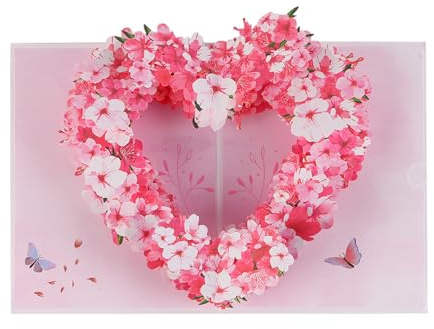 Tiardey 3D Pop-up Sakura Heart Card Handgjorda blommor kort för Mors Dag Jubileum Födelsedagar Party Inbjudan