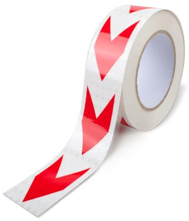 Innfeeltech 1 unidad de cinta adhesiva reflectante con punta de flecha, 50mm*25m, cinta adhesiva con flecha de reflexión nocturna, blanco y rojo