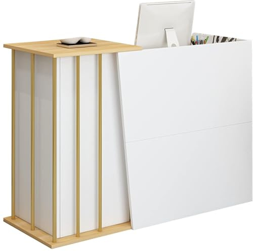 Comptoir De Réception Moderne et Petit, Comptoir d'accueil pour Caisse Debout avec Tiroirs, Comptoir De Magasin pour Table de Réception Bar Bureau(Warm White,140x40x90cm)
