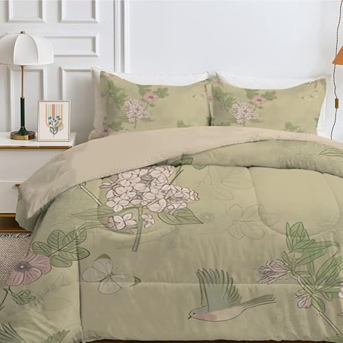 SYHIEGO Blumen Bettdecke 135x200 cm, 4-Jahreszeiten Steppdecke, Waschbare Ganzjahresdecke ohne Bezug, Pflanzen Muster Weiche Schlafdecke, Einzelbettdecke, Braun -Ea283