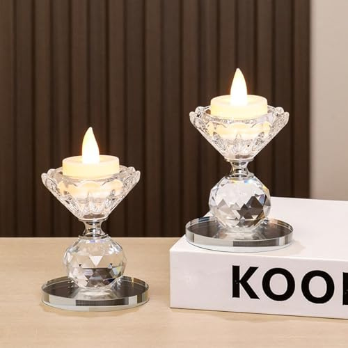 2 Stück Kristall Kerzenhalter, Kerzenständer Halter Dekor, Glas Kerzenständer Halter Set für Tisch Mittelstück, Hochzeitsfeier, Weihnachtsdekorationen (Style1)
