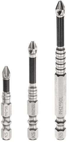 sourcing map 3pcs Impact Phillips Screwdriver Bit Set PH2 (#2) Anti Slip Tip 1/4 Hex Shank 2/2.6/3.5(50mm/65mm/90mm) Long Magnetic Cross Screw Driver Drill Bits