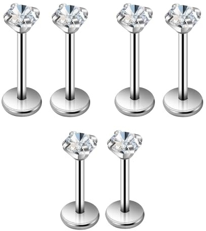 WQEDVN 6 PCS Tragus Piercing Jewelry for Women, Cartilage Earrings, Piercing Nose Studs, Tragus Earrings(0.8mm*8mm4 Pairs 0.8mm*10mm2 Pairs)