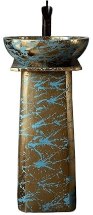 uotmui Pedestal Sink Vanity Household Splash-ink Column Washbasin Art Vertical Basin Balcony Ceramic Washbasin Bathroom Pedestal Sink