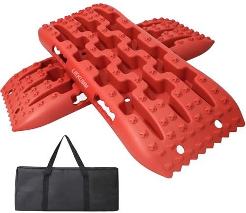 LIEKUMM 2 Stücke Sandbleche, 69 cm Kleine Größe Sandbleche Offroad für Sand Schlamm Schnee, 7 T Anfahrhilfe Wohnmobil für PKW LKW Geländewagen, mit Aufbewahrungstasche, Rot