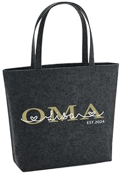 WriteFusion Oma Stolz seit (Jahr) - personalisiertes Muttertags-Shirt mit den Namen deiner Kinder (Name) - perfektes Geschenk für Oma Nachhaltige Geschenk-Tasche Filz-Beutel Einkaufstasche