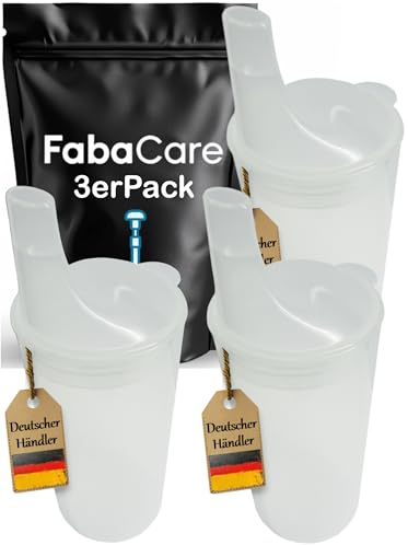 FabaCare Lot de 3 gobelets avec 2 couvercles chacun, pour personnes âgées, avec joint spécial facile à nettoyer, transparents