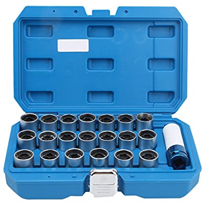 Oreilet Kit Llaves Tuercas Seguridad Rueda, 21 Piezas Herramienta Antirrobo para Quitar Tuercas Rueda y Pernos, con Caja Herramientas, 20 Llaves Seguridad 17 Mm, Reparación Manual