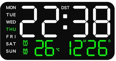 PENCHEAK Bedsides Orologio da parete digitale a LED, grande display da scrivania, sveglia, per soggiorno, camera da letto, ufficio, anziani, anziani, grandi display