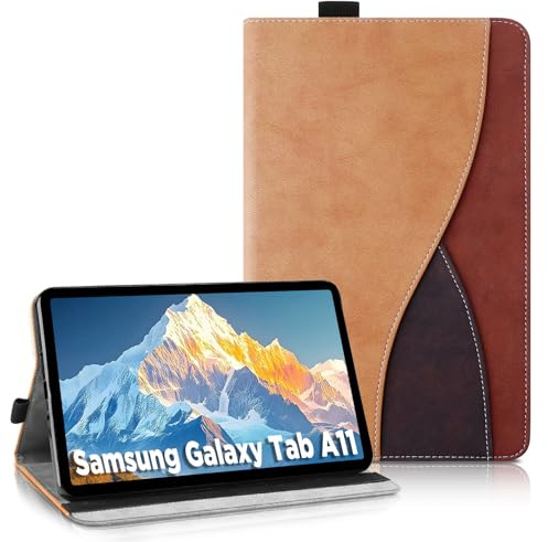 AsWant Hülle für Samsung Galaxy Tab A11/A9 8,7 Zoll 2025/2023 Tablet,Braun | mit S Pen Halter,Ultradünne Business Tricolor Viele Taschen Tablette mit Standfunktion,Schutzhülle für Galaxy Tab A11/A9