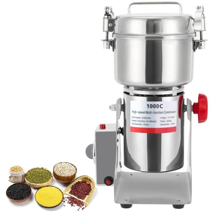 Moulin à grains électrique, moulin à farine en acier inoxydable, moulin à épices professionnel, fabrication efficace de poudre, couvercle et poignée verseuse, pour hôpitaux et pharmacies(1000g)