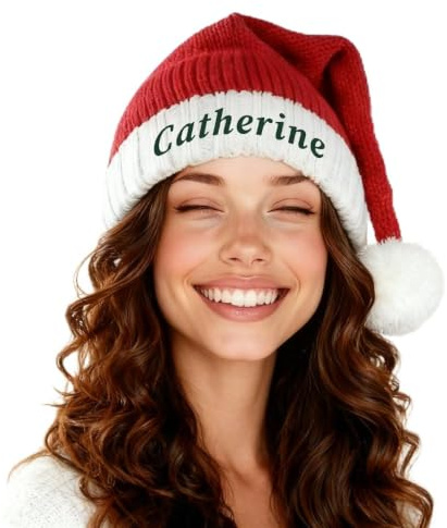 Lousrion Personalisierte Weihnachtsmütze mit Namen, personalisierte Weihnachtsmütze, rot-weiße Strickmütze für Familie, Paare, Männer, Frauen, Weihnachtsgeschenk