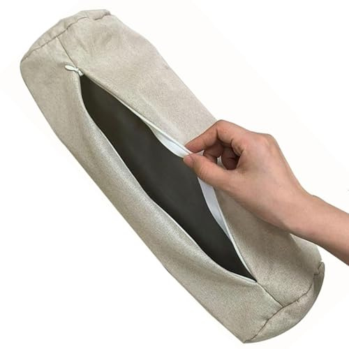 Housse de Coussin Ronde en Lin pour Traversin Cylindrique - Taie d'oreiller avec Fermeture Éclair, Respirante Housse Lavable pour Oreiller de Corps Long(Beige,20x80cm)