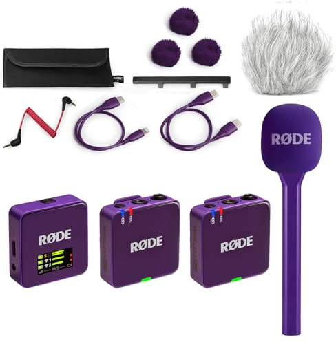 Rode Wireless GO Gen 3 - Sistema radio wireless a 2 canali, viola con intervista GO, adattatore manuale viola e keepdrum