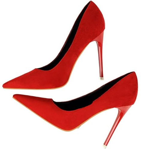 Klassiska högklackade damskor stilettskor mode (red-10,5 cm, 42)