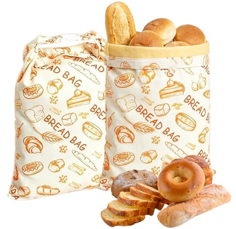 Thhiit 2 Pcs Extra Large Beeswax Bread Bags – Reusable Cotton Bread Storage Bags with Zip Closure, Natural Beeswax Lining for Homemade Sourdough & Artisan Loaves, Keeps Bread Fresh