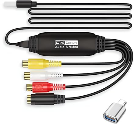 JXRSKJ VHS to Digital Converter,VHS Digitalisieren und Mini DV Abspielgerät, USB Video Grabber für VHS, VCR, Camcorder und DVD, 1080P Video Capture Karte, Einfache Plug & Play Installation