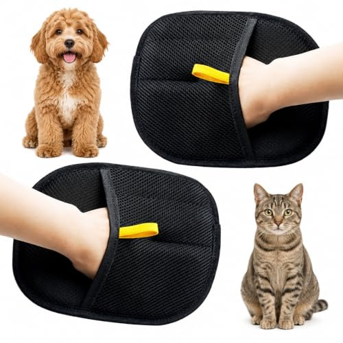 2 Pack Pet Hair Gloves - Reversible Double Sided Grooming Mitts for Dogs and Cats, Static Hair Pickup for Sofas, Rugs, Clothing, Car Seats, Soft Breathable Design for Daily Fur Care (2 Pack)
