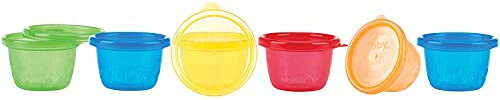 Nuby - Pick Nick Snack Cups - Schälchen mit Deckel - 6 Schalen mit 6 Deckel - Frischhaltdosen - Mehrfarbig - 6er Pack - BPA-frei - 300 ml - 3+ Monate