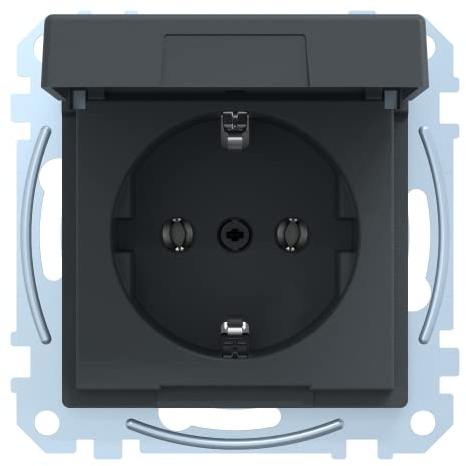 Schneider Electric Merten Schuko-Steckdose mit Klappdeckel, MEG2311-0414 | 1-fach, Steckklemmen, System M, anthrazit