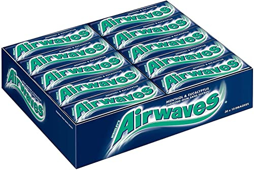AIRWAVES Chewing-Gum Sans Sucre Menthol Eucalyptus 30x10 Dragées 420g | Chewing-gum mentholé sans sucre pour une haleine fraîche au quotidien, au bureau ou en déplacement avec ce grand format