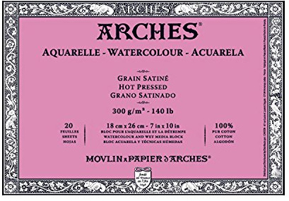 Arches 1795070 Aquarellpapier im Block (18 x 26 cm, 4-seitig geleimt, 300g/m² Satiniert) 20 Blatt naturweiß