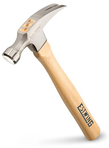 Estwing EMRW16S 16oz Sure strike Straight Claw Hammer, Smooth Face, Hickory Shaft