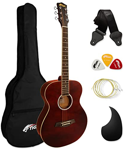 Acoustic Guitar for Beginners - Full Size, Steel-String - includes Gig-bag, Strap, Scratchplate and Spare Strings - Chestnut - TIGER ACG2-RD