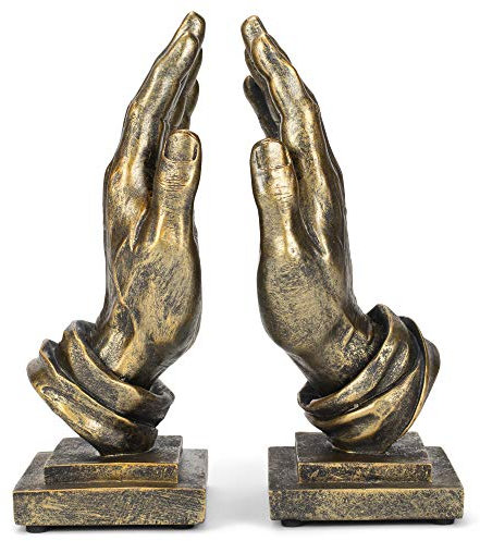 Dicksons Detaillierte linke und rechte betende Hände, 22,9 cm, grauer Kunstharz-Stein, Buchstützen
